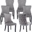 Gray Velvet Upholstered High Back Dining Chairs with Wood Legs, Set of 6