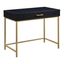 Modern Black 36" Writing Desk with Gold Accents and Drawer