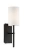 Sleek Black Forged Cylinder Wall Sconce with White Silk Shade