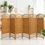 Spruce Wood and Light Beige Fiber Weave 6-Panel Folding Room Divider