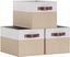 Extra Large White and Khaki Fabric Storage Bins with Faux Leather Handles - 3 Pack