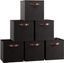 Black Linen Cube Storage Bins with Leather Handles, Set of 6