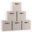 Beige Linen Foldable Storage Cubes with Leather Handles, Set of 6