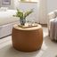 Tan Round Vegan Leather Storage Ottoman with Tray Lid