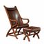 Tobacco Brown Leather and Wood Accent Chair with Ottoman