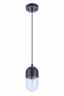 Pill Mini Pendant in Flat Black with Clear Seedy Glass Shade