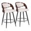 Pino 26" Cherry Wood and White Faux Leather Swivel Counter Stool