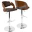 Walnut and Brown Adjustable Swivel Barstool with Leather Seat