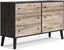 Piperton 6-Drawer Black and Light Brown Dresser