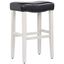 Antique White and Black Leather Saddle Seat Bar Stool, 29"