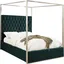 Elegant Green Velvet Queen Canopy Bed with Tufted Headboard