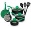 Green 11-Piece Aluminum Nonstick Cookware Set with Glass Lids