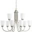 Brushed Nickel Two-Tier Chandelier with Etched Glass Shades