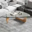 Light Walnut Triangular Glass Coffee Table with Solid Wood Base