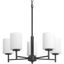 Black Steel 5-Light Chandelier with White Glass Shades