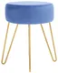 Velvet Steel Blue Round Ottoman with Gold Hairpin Legs