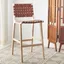 Contemporary Coastal Cognac Leather Bar Stool with Natural Wood Frame