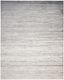 Ivory and Silver Striated Modern Synthetic Area Rug, 10' x 14'