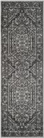 Silver and Black Medallion Synthetic Runner Rug