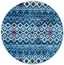 Navy and Turquoise Round Geometric Synthetic Area Rug