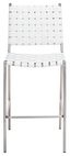 Saddle Style Woven White Leather Counter Stool with Silver Metal Base