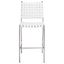 Saddle Style Woven White Leather Counter Stool with Silver Metal Base