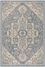 Cream and Blue Synthetic Medallion Indoor/Outdoor Area Rug