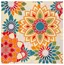 Ivory and Orange Floral Synthetic Square Rug, 7' x 7'