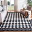 Handmade Black and Ivory Wool Floral Checkered Rug, 6' Square