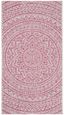 Light Grey and Fuchsia Round Synthetic Medallion Rug