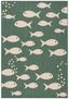 Dark Green and Ivory Fish Pattern Rectangular Synthetic Rug, 9' x 12'