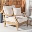 Natural Eucalyptus Wood and Beige Upholstered Patio Armchair