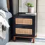 Erica Coastal Black Wood with Natural Rattan 2-Drawer Nightstand