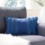 Navy Blue Frayed Cotton Boho Rectangle Throw Pillow