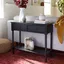 Elegant Black Metal and Wood Console Table with Carved Storage Drawers