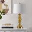 White Glass Candlestick Table Lamp with Cotton Shade