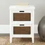 Transitional White Wood Rectangular End Table with Woven Drawer Fronts