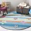 Handmade Tufted Whimsical Round Kids Rug in Blue Stripe Wool