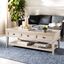 White Wash Elm Wood Coffee Table with Storage Drawers