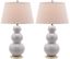 Elegant White Ceramic Gourd Table Lamp Set with Off-White Shade, 28"