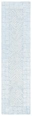 Light Blue and Ivory Wool Geometric Runner Rug