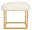 Rowan White Faux Sheepskin Square Ottoman with Gold Finish