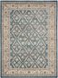 Navy and Beige Floral Border Synthetic Area Rug, 9' x 12'