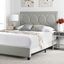 Elegant Transitional Queen Platform Bed in Plush Grey Velvet with Nailhead Trim