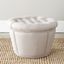 Taupe Tufted Linen Circle Ottoman with Nailhead Trim