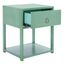 Turquoise Acacia Wood Nightstand with Gold Trim and Shelf