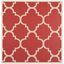 Red and Beige Square Synthetic Outdoor Rug, 4' x 4'