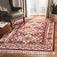 Ivory and Red Medallion Cotton Synthetic Area Rug with Fringe