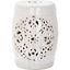 Flora White Glazed Ceramic Garden Stool with Leaf Motif