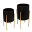 Set of 2 Black Honeycomb Planters with Gold Metal Stands